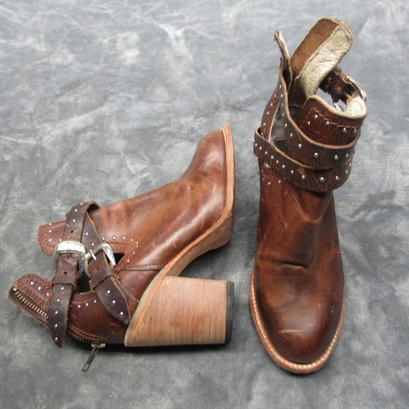 freebird Shoes - Freebird Womens‎ Boots 6 Rainbow Brown Western Studded Leather Ankle Booties